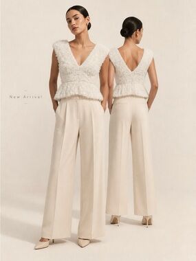 Endless Rose Cream Textured Plunge Neck Top